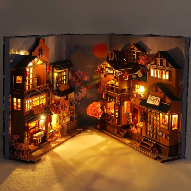DIY Book Nook Doll House miniature wooden bookshelf insert model kit with detailed interior