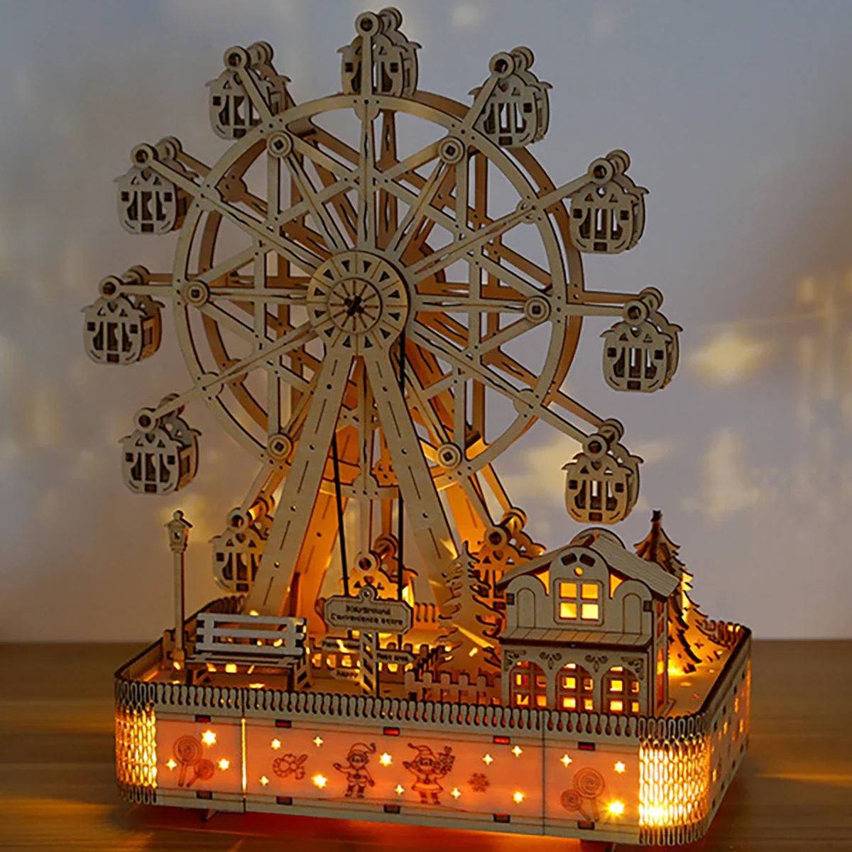 Hand crank ferris wheel DIY wooden puzzle assembly kit