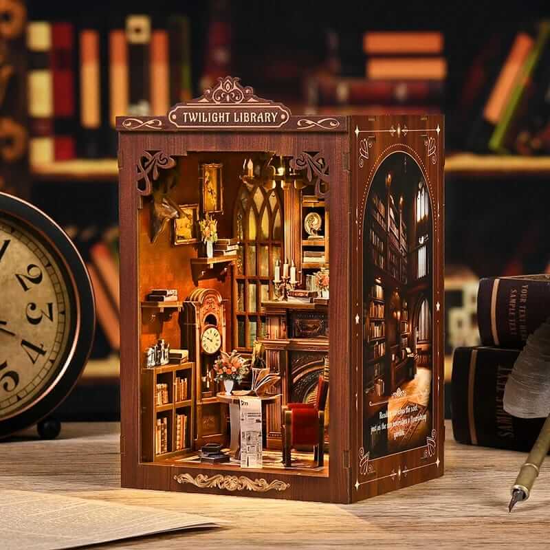 Handmade wooden bookshelf insert dollhouse with light for Christmas gift